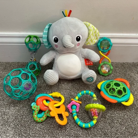 Bright Starts Gray Elephant Plush plus Toy Set - Picture 1 of 10
